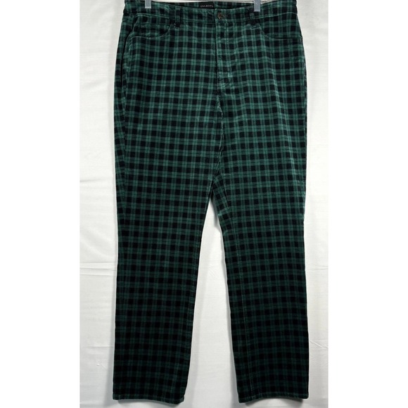 Talbots Pants - TALBOTS Velveteen Straight Leg Slimming Green Black Plaid Party Casual Pants 14‎